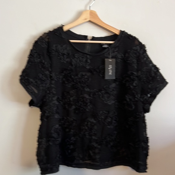 City Chic Plus Size Black Flower Garden Appliqué Cropped Top - Picture 2 of 5